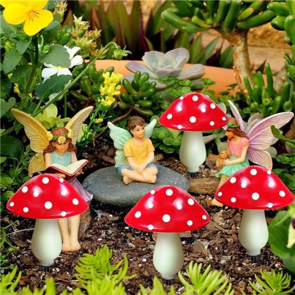 8-Pack Red Solar Mushroom Lamp, 8 Modes, Outdoor Waterproof, for Garden Decor - Picture 6 of 8